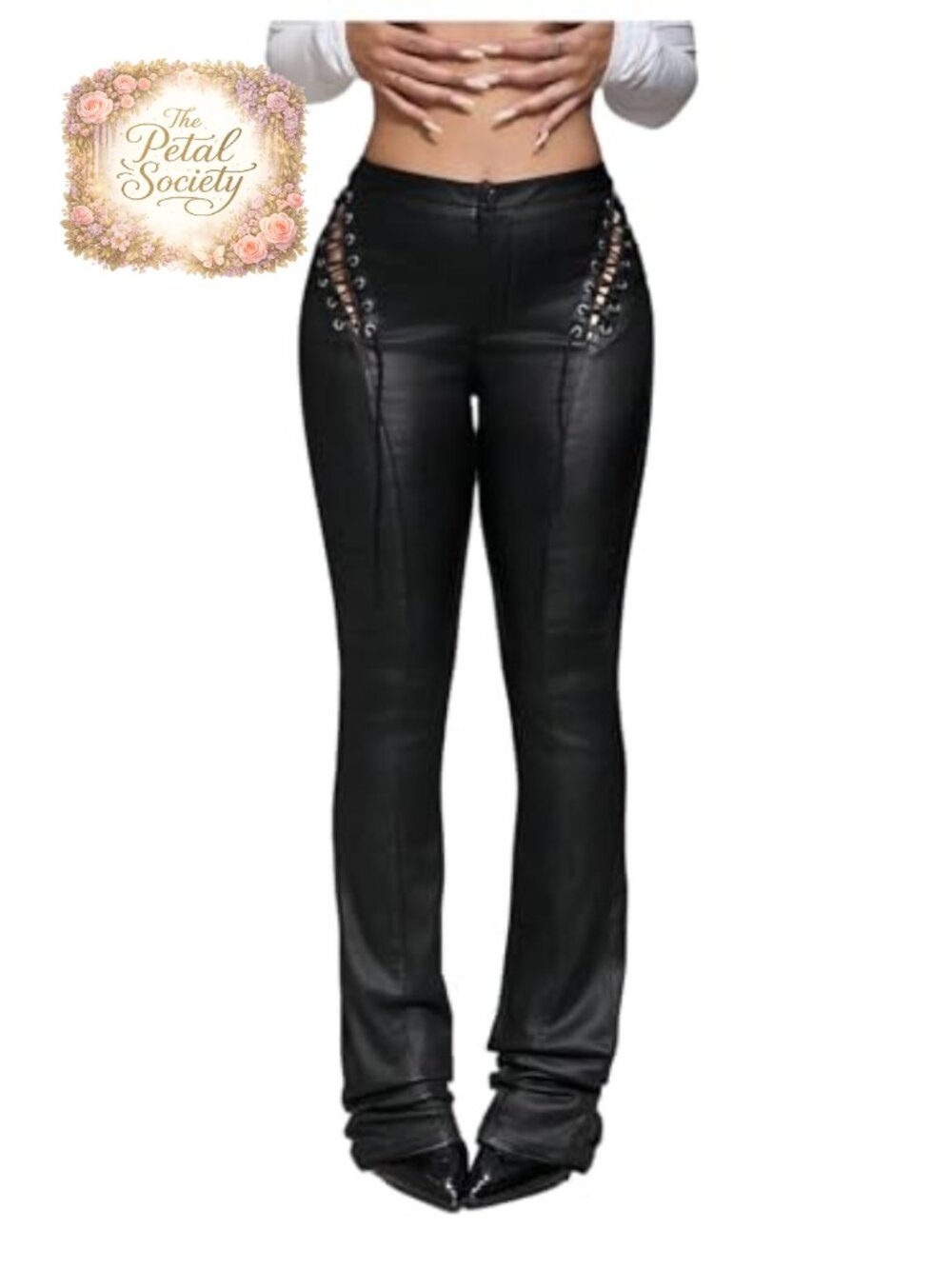 Lace Up Faux Leather Flare Pants Goth Punk Bootcut Pants